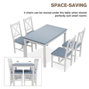 Alohappy Dining Room Table Set for 4, 5 Piece Kitchen Table Set Morden Wood Rectangle Breakfast Table and Chairs for Small Space (Blue)