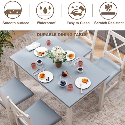 Alohappy Dining Room Table Set for 4, 5 Piece Kitchen Table Set Morden Wood Rectangle Breakfast Table and Chairs for Small Space (Blue)
