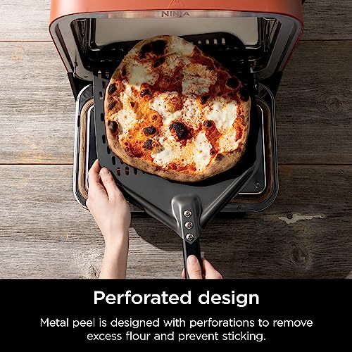 Ninja XSKOPPL Perforated Pizza Peel, Compatible Woodfire Outdoor Oven (OO100 series), Hanging Drawstring, Aluminum, Grey/Black, 12'' x 25.4'' x .81'