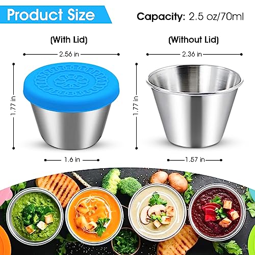 Meal Prep Container - Meal Prep Containers Reusable - Small Food Containers with Lids - Sauce Container with Lid - Stainless Steel - Silicone Lids - 2.5 oz - 6 pack