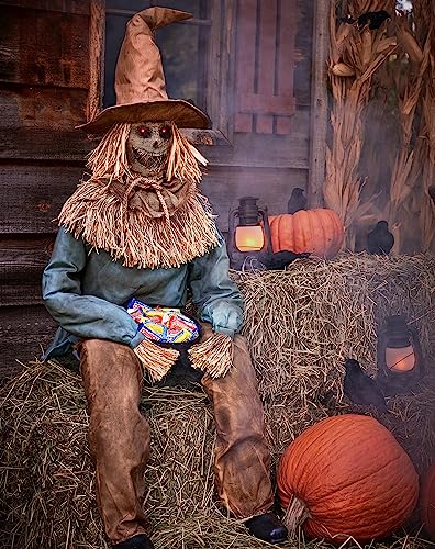 Spirit Halloween 4.5 Ft Scary Sitting Scarecrow Animatronic | Decorations | Animated | Pop-up Motion | Scarecrow Prop