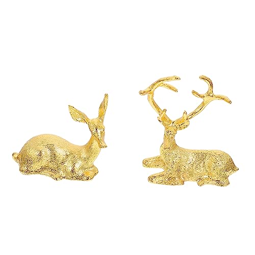 DECHOUS Reindeer Statue 2pcs Ornaments Nativity Ornaments for Themed Party Favor Simulation Elk Ornament Luxury Gift Wrought Iron Alloy Metal Deer Statue Figurine