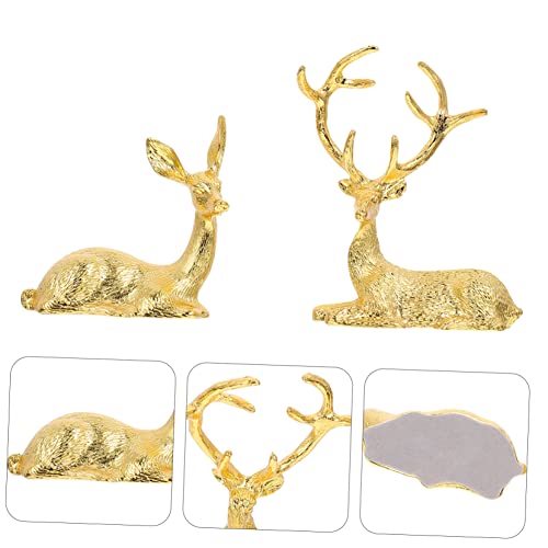 DECHOUS Reindeer Statue 2pcs Ornaments Nativity Ornaments for Themed Party Favor Simulation Elk Ornament Luxury Gift Wrought Iron Alloy Metal Deer Statue Figurine