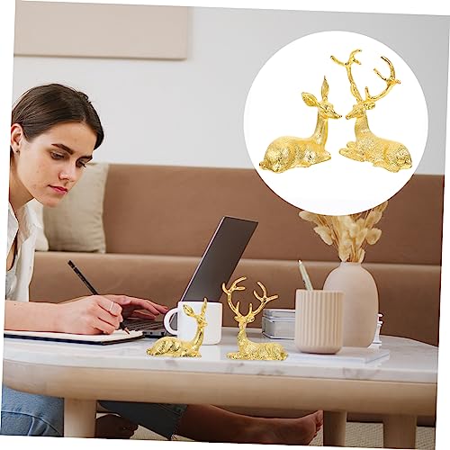 DECHOUS Reindeer Statue 2pcs Ornaments Nativity Ornaments for Themed Party Favor Simulation Elk Ornament Luxury Gift Wrought Iron Alloy Metal Deer Statue Figurine