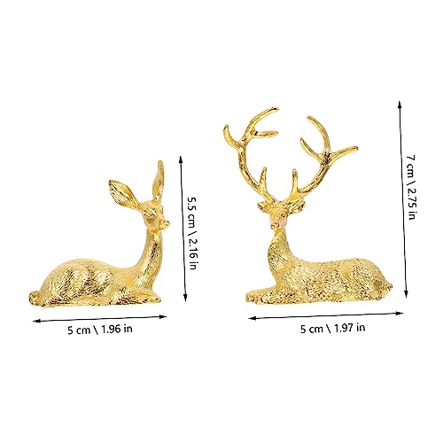 DECHOUS Reindeer Statue 2pcs Ornaments Nativity Ornaments for Themed Party Favor Simulation Elk Ornament Luxury Gift Wrought Iron Alloy Metal Deer Statue Figurine