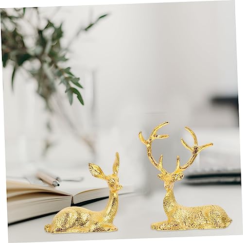 DECHOUS Reindeer Statue 2pcs Ornaments Nativity Ornaments for Themed Party Favor Simulation Elk Ornament Luxury Gift Wrought Iron Alloy Metal Deer Statue Figurine