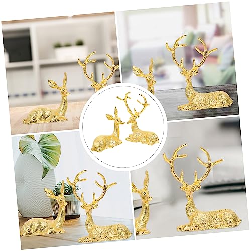 DECHOUS Reindeer Statue 2pcs Ornaments Nativity Ornaments for Themed Party Favor Simulation Elk Ornament Luxury Gift Wrought Iron Alloy Metal Deer Statue Figurine