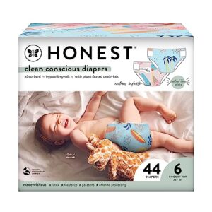the honest company clean conscious diapers | plant-based, sustainable | summer '23 limited edition prints | club box, size 6 (35+ lbs), 44 count