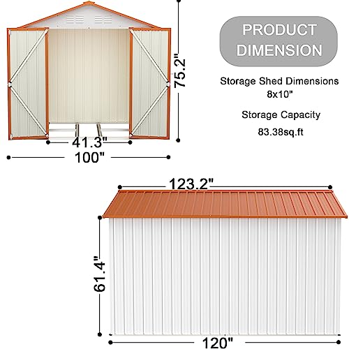 10 x 8 Ft Storage Shed,Outdoor Storage Shed Metal Shed with Floor Frame,Outdoor Shed for Yard Patio Lawn,Perfect to Store Pool Furniture,Bike,Garbage Can