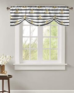 onehoney tie up curtain valances window topper,shade valance for kitchen windows nautical theme gold anchor rod pocket tie-up curtains window treatment drapes black white stripes 1 panel-42 x18