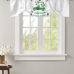 Tie Up Curtain Valances Window Topper,Shade Valance for Kitchen Windows St. Patrick's Day Plaid Truck with Clover and Gold Coins Rod Pocket Tie-up Curtains Window Treatment Drapes White 42"x18"