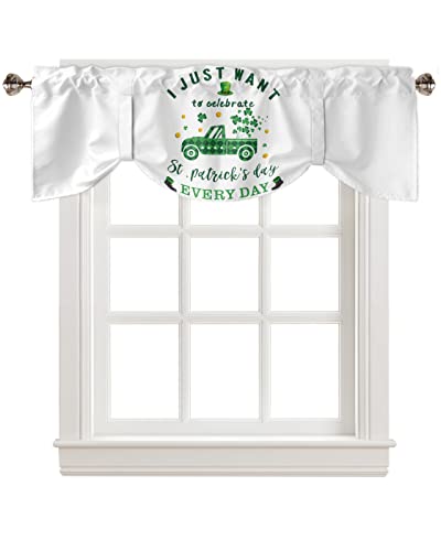 Tie Up Curtain Valances Window Topper,Shade Valance for Kitchen Windows St. Patrick's Day Plaid Truck with Clover and Gold Coins Rod Pocket Tie-up Curtains Window Treatment Drapes White 42"x18"