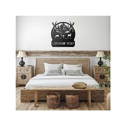 Personalized Deer Mountain Antlers Custom Metal Sign 8x8 inches Black Power Coated Deer Metal Wall Art Deer Home Decor Deer Hunter Gifts Sign For Deer Lovers Housewarming Gifts