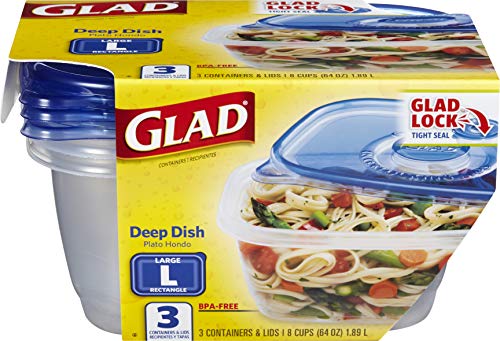 GladWare Deep Dish Food Storage Containers, 3 Count, Standard & GladWare Tall Entrée Food Storage Containers | Large Square Containers for Food Hold up to 42 Ounces of Food, 3 Count