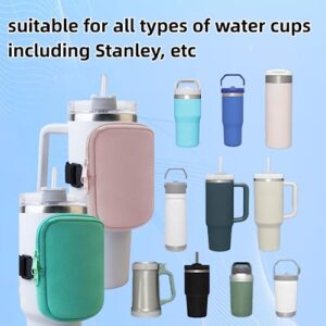 SAPYONY 2pcs Water Bottle Pouch For Stanley Quencher Adventure 40oz & Stanley IceFlow 20oz 30oz,tumbler pouch with Pocket, for Cards, Keys, Wallet, Earphone,Compact, Versatile(Khaki, Lake Green)