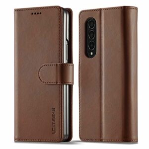 eaxer design for samsung galaxy z fold 3 5g case, full coverage protection leather wallet case cover, luxury leather flip wallet 3-slots id&credit cards pocket stand case cover (brown)