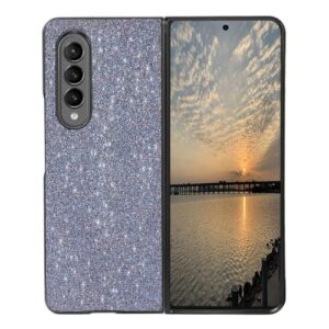 eaxer compatible with samsung galaxy z fold 3 5g case, heavy duty luxury glitter pu leather anti scratch shockproof case protective cover (black)