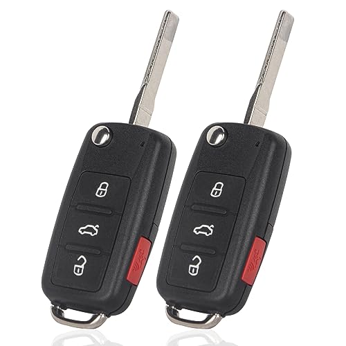 Montgopest Key Fob Keyless Entry Remote Compatible with VW Volkswagen 2011-2016 CC Eos Golf GTI Jetta Tiguan Touareg/2012-2016 Beetle Passat Passat CC NBG010180T 4 Buttons Flip Key- Pack of 2