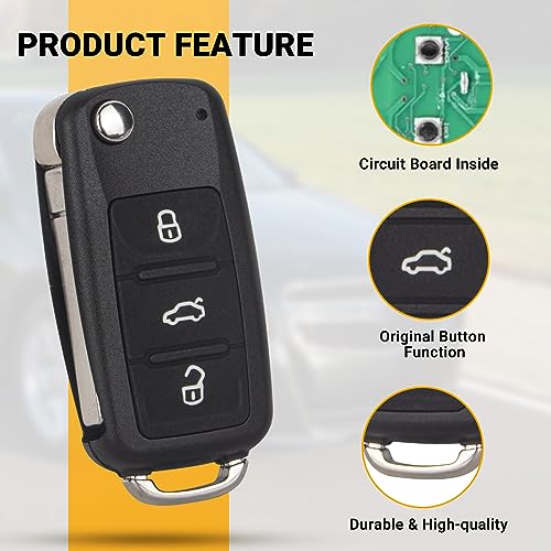 Montgopest Key Fob Keyless Entry Remote Compatible with VW Volkswagen 2011-2016 CC Eos Golf GTI Jetta Tiguan Touareg/2012-2016 Beetle Passat Passat CC NBG010180T 4 Buttons Flip Key- Pack of 2