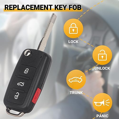 Montgopest Key Fob Keyless Entry Remote Compatible with VW Volkswagen 2011-2016 CC Eos Golf GTI Jetta Tiguan Touareg/2012-2016 Beetle Passat Passat CC NBG010180T 4 Buttons Flip Key- Pack of 2