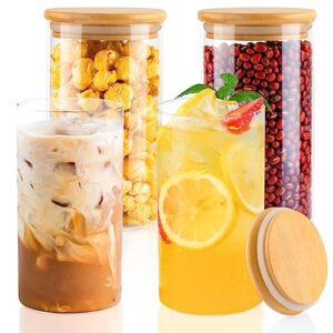 tyniaide glass storage jars with airtight lids 26oz, set of 4 glass airtight food storage containers, clear glass food canister for coffee, candy, cookie, rice, sugar, flour, pasta, nuts - bamboo lids