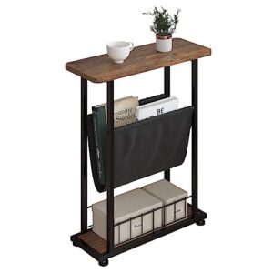 walmokid 3 tier side table with magazine holder, industrial end table with open storage, wooden bedside table, nightstand for living room, bedroom, small spaces, easy assembly, rustic brown