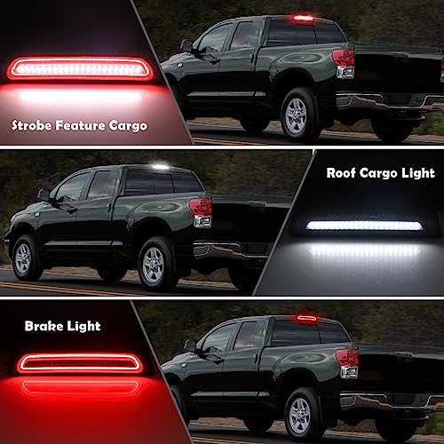 AUYICH LED Third Brake Light Compatible with Tundra 2007-2021, Rear Center High Mount Stop Light, F1 Style Strobe Roof Cargo Lamp, 3rd Brake Light Assembly Replace, Smoked Lens, Plug&Play, Waterproof