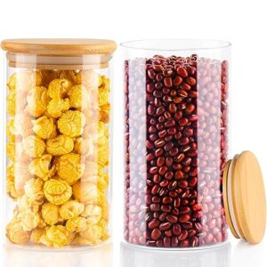 Tyniaide Glass Storage Jars with Airtight Lids 26oz, Set Of 2 Glass Airtight Food Storage Containers, Clear Glass Food Canister for Coffee, Candy, Cookie, Rice, Sugar, Flour, Pasta, Nuts - Bamboo Lids