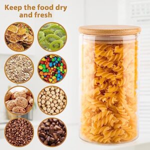 Tyniaide Glass Storage Jars with Airtight Lids 26oz, Set Of 2 Glass Airtight Food Storage Containers, Clear Glass Food Canister for Coffee, Candy, Cookie, Rice, Sugar, Flour, Pasta, Nuts - Bamboo Lids