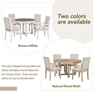 Bellemave Dining Table Set for 4 Round Extendable Dining Room Table and Chairs Set of 4, Wood Farmhouse Dinner Table Set, 5 Piece Modern Kitchen Table and Chairs, Natural Wood Wash