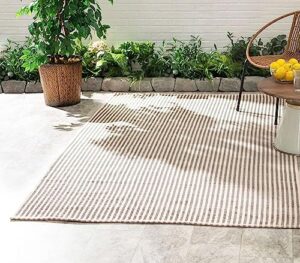 home conservatory pinstripe handwoven indoor/outdoor rug, 8 x 10 feet, brown/ivory stripe pattern