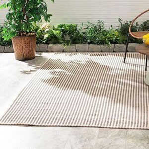 Home Conservatory Pinstripe Handwoven Indoor/Outdoor Rug, 8 X 10 Feet, Brown/Ivory Stripe Pattern