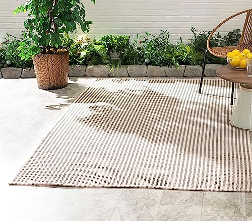 Home Conservatory Pinstripe Handwoven Indoor/Outdoor Rug, 8 X 10 Feet, Brown/Ivory Stripe Pattern