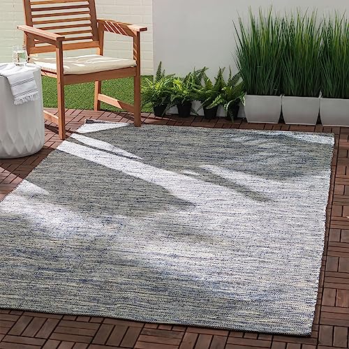 Home Conservatory Solid Handwoven Indoor/Outdoor Rug, 8 X 10 Feet, Blue Solid Pattern