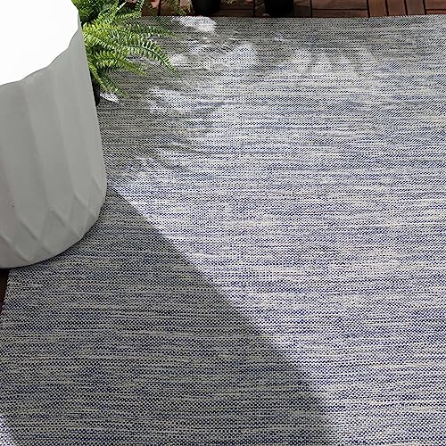 Home Conservatory Solid Handwoven Indoor/Outdoor Rug, 8 X 10 Feet, Blue Solid Pattern