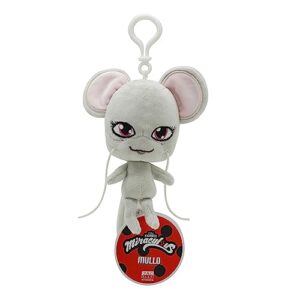 miraculous ladybug - kwami lifesize mullo, 5-inch mouse plush clip-on toys for kids, super soft collectible stuffed toy with glitter stitch eyes and color matching backpack keychain (wyncor)