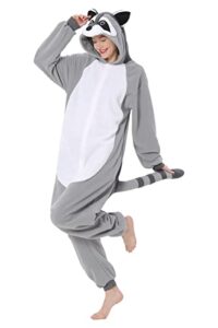 bdzaigozaiwu adult raccoon onesie pajamas unisex animal cosplay costume kigurumi onesies halloween sleepwear christmas jumpsuit grey