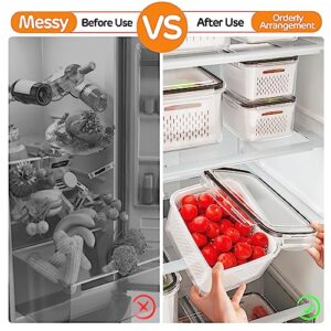 4-Pack Fruit Storage Containers for Fridge with Removable Colanders, 4 in 1 Produce Storage Containers for Refrigerator, Food Storage Container with Lid for Salad Berry Lettuce Vegetables Meat Keeper