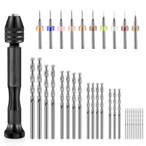 36 pieces hand drill bits set, pin vise hand drill mini micro drill and twist drills precision hand mini drill bits set for resin polymer clay craft model jewelry making