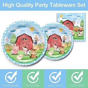 Piooluialy Farm Animal Party Supplies Tableware Set - Farm Birthday Baby Shower Decorations Include Dinner Plates, Cups, Napkins, Cutlery, Farm House Animal Barnyard Theme Party Supplies | Serves 24