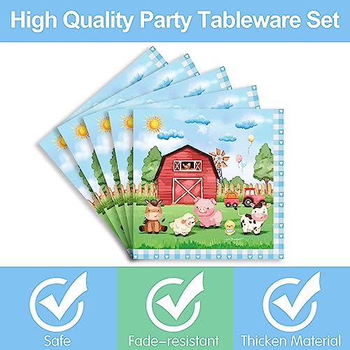 Piooluialy Farm Animal Party Supplies Tableware Set - Farm Birthday Baby Shower Decorations Include Dinner Plates, Cups, Napkins, Cutlery, Farm House Animal Barnyard Theme Party Supplies | Serves 24