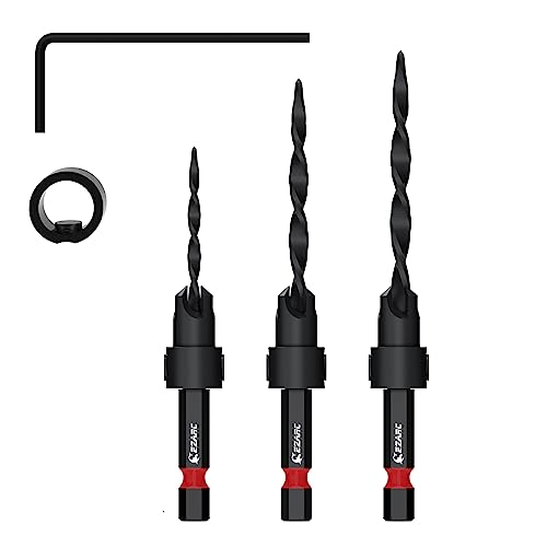 EZARC Countersink Drill Bit Set, 3 PCS Tapered Drill Bits Counter Sinker Set, 1/4" Hex Shank Quick Change for Woodworking, Pilot Screw Hole Set