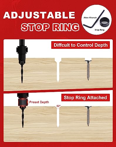 EZARC Countersink Drill Bit Set, 3 PCS Tapered Drill Bits Counter Sinker Set, 1/4" Hex Shank Quick Change for Woodworking, Pilot Screw Hole Set