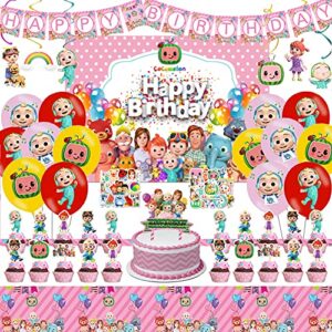 Pink Cartoon Party Decorations, Birthday Party Supplies Party Kit for Girls Include Happy Birthday Banner, Backdrop, Balloons, Cake Topper, Hanging Swirls, Stickers, Tablecloth