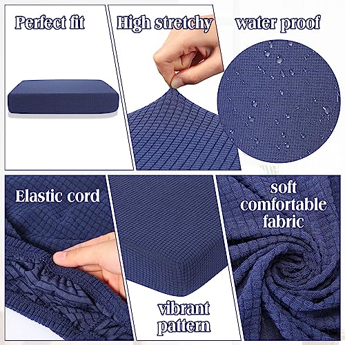 Newwiee 8 Patio Stretch Sofa Cushion Covers Outdoor Cushion Covers Replacement Couch Slipcovers Sofa Seat Cover Soft Chair Cover Furniture Protector for Pet (Navy,Waterproof)