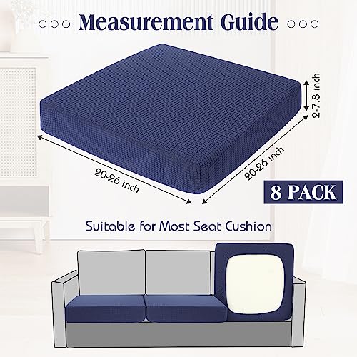 Newwiee 8 Patio Stretch Sofa Cushion Covers Outdoor Cushion Covers Replacement Couch Slipcovers Sofa Seat Cover Soft Chair Cover Furniture Protector for Pet (Navy,Waterproof)