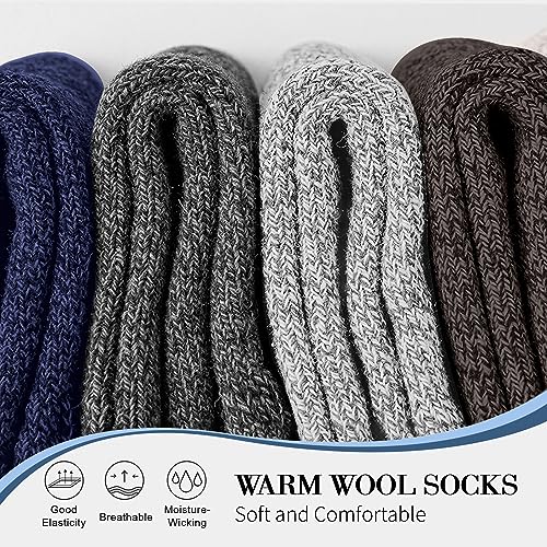 5 Pairs Wool Socks Mens, Thick Warm Winter Socks, Soft Wool Hiking Socks, Casual Crew Socks for Men (US Size 6-13)