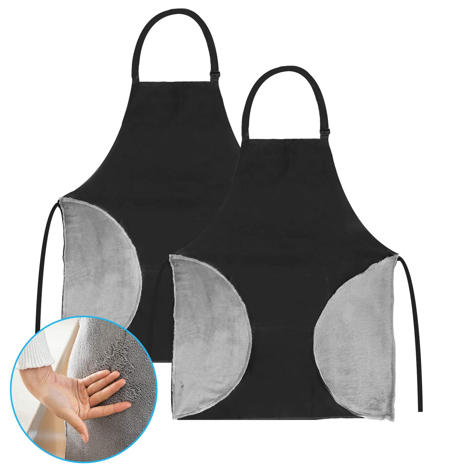 2 PCS Aprons for Women Men Kitchen Aprons with Pockets for BBQ Kitchen Cooking Baking Crafting Restaurant (black)