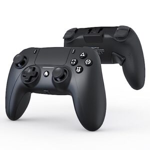shanwan wireless controller for ps4/ps4 silm/ps4 pro. wireless remote gamepad compatible with ios/pc/android. built-in 600mah battery with double shock/3.5 mm audio jack/6-axis motion sensor/programmable back buttons（black）