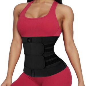 shaperin double belt waist trainer for women neoprene sweat fitness waist cincher body shaper for weight loss (x-large,black)